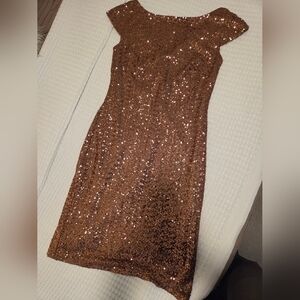 Ralph Lauren One Shoulder Sequin Dress in Brown
